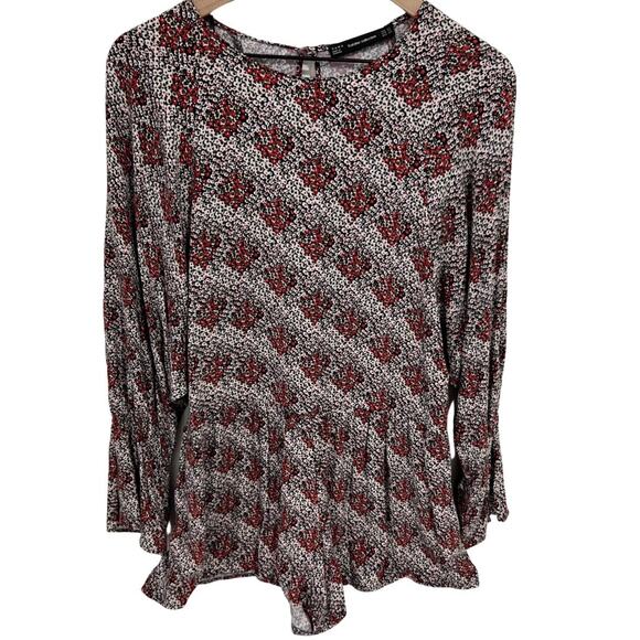 Zara Trafaluc Collection Red & Black Floral Long Sleeve Shorts Romper Size XS - Picture 2 of 16